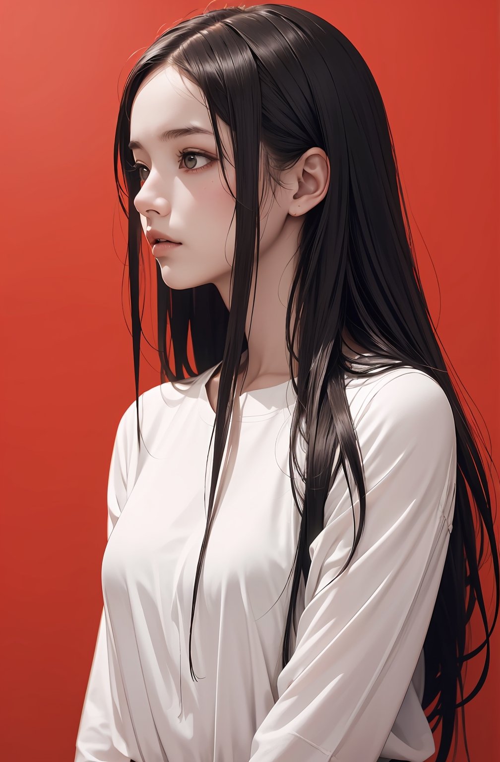 a 20 yo woman,long hair,dark theme, soothing tones, muted colors, high contrast, (natural skin texture, hyperrealism, soft light, sharp),red background,simple background, ,
,asuna yuuki