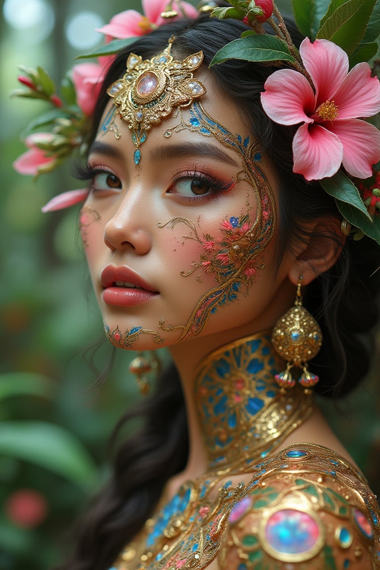 (symmetry: 1.1) full body, a Hawaiian woman as a FAIRY OF THE FOREST, (assassins creed style: 0.8), pink and gold and opal color scheme, beautiful and intricate filegrid face painting, intricate, elegant, highly detailed, digital painting, art station, concept art, smooth, sharp focus, illustration, art by Greg Rutkowski and Alphonse Mucha, 8K (symmetry: 1.1) (full body: 1.05) a mulatto woman as a FAIRY OF THE FOREST, (assassins creed style: 0.8), pink and gold and opal color scheme, beautiful and intricate filegrid face painting, intricate, elegant, highly detailed, digital painting, art station, concept art, smooth, sharp focus, illustration, art by Greg Rutkowski and Alphonse Mucha, 8K