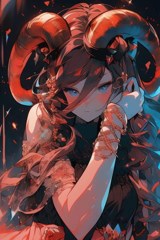 girl, cute horns (theme),r1ge,portrait,illustration,fcloseup,rgbcolor,emotion