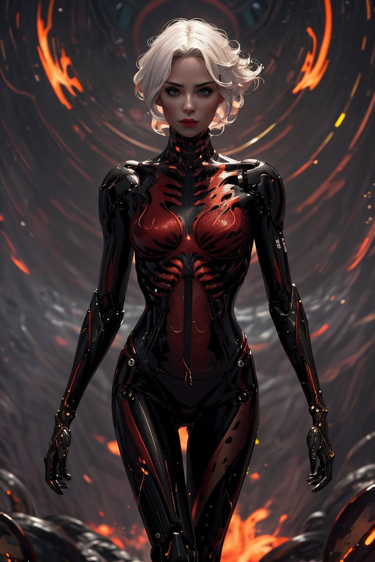 girl. (detailed face:1.2), (perfect face), (full body), | (beautiful detailed eyes:1.2), pale skin tone, short long messy white hair with crimson parts, light red eyes with light. dark futuristic tech black shiny space armor with gold and red parts with light. "Create a captivating and highly detailed illustration of a girl immersed in a surreal, post-apocalyptic world with both fantasy and science fiction elements. high quality. hyper realism.

This artwork should encompass elements of bio-robotic art, biomechanical sculpture, and animatrix style design. It displays a perfect blend of organic and mechanical elements. The scene should be rendered with intricate detail, high quality HDR images, and vibrant colors.

Beautifully detailed face, with perfect eyes. The whole composition should be a photo-realistic masterpiece, combining fantasy and science fiction elements into one visually striking piece of art.