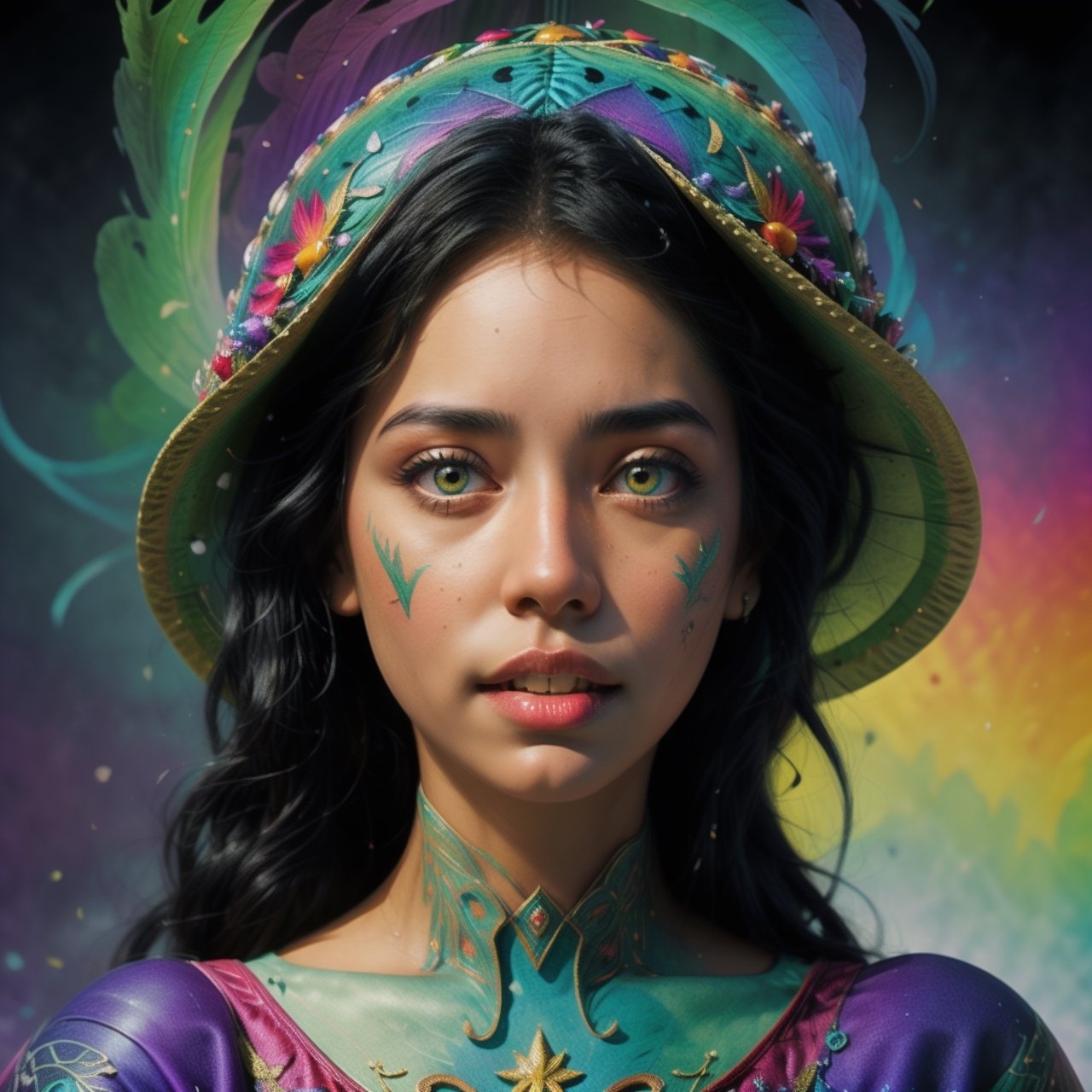 full figure. Mexican girl with fairy wings. Sombrero. gun. Bright vibrant colors. 

High detailed , Color magic, Saturated colors, High detailed, ,High detailed 