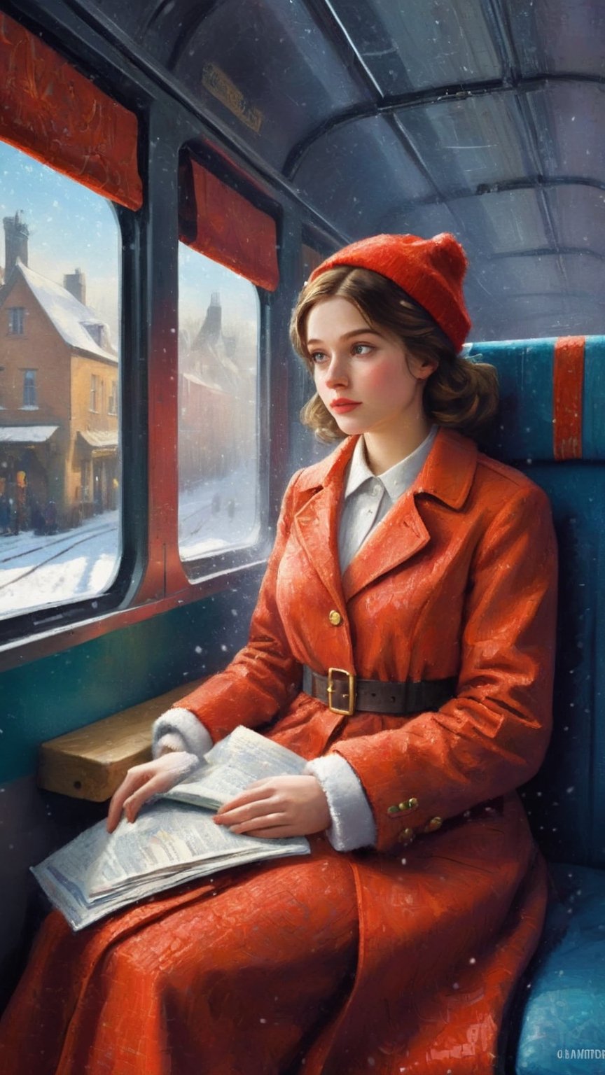  impressionism, girl, sitting on a train, christmas, close-up, peaceful atmosphere, high-quality brushstrokes
cubism, female passenger, train journey, snowy landscape, bird's-eye view, dynamic composition, rich color palette
surrealism, young woman, alone on a train, dreamy snowy scene, tilted angle, intricate details, vibrant colors
pointillism, girl with red coat, train compartment, festive decorations, frontal view, vivid colors, textured patterns
pop art, female traveler, modern train, winter wonderland, diagonal perspective, bold lines, high-contrast colors, candy-coated