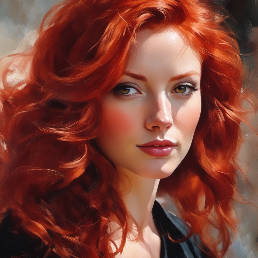 Close up, portrait, painting of a woman with red hair, by Marek Okon, beautiful art uhd 4k, red wavy hair, very thick and oil paint, she has red hair
style Jamie Wyeth, James Gillard, Edward Hopper, Greg Rutkowski Studio Ghibli Genshin Impact,ink 