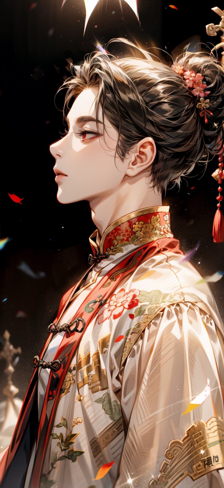 1guy, traditional chinese_clothes, etherial aura,  looking up, side profile