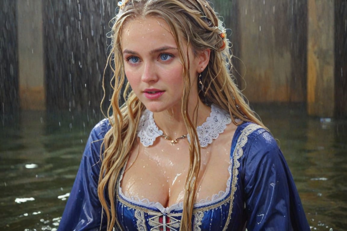 (wet clothes, wet hair, wet, wet face, wet skin,  : 1.4 ),(two Beautiful German queen ),(greater details in definitions of face and eyes), (realistic and detailed skin textures), (extremely clear image, UHD, resembling realistic professional photographs, film grain), beautiful blonde hair,beautiful blue iris, ((wearing Baroque-style dirndl ballgowns and royal cloak with vibrant colors, submerge, two girls hugging, very wet drenched hair, wet face:1.2)), infused with norwegian elements. The dress combines intricate lace and embroidery with colorful ballgown-inspired patterns. A wide obi belt cinches her waist, while puffed sleeves and delicate accessories complete the look, showcasing a striking fusion of cultures.,ct-drago
.
, soakingwetclothes, wet clothes, wet hair, Visual Anime,art_booster,anime_screencap,fake_screenshot,anime coloring