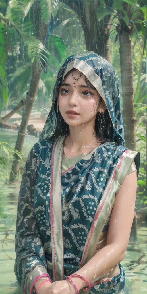 wet hair,SoakingWetClothes, wet hair, SoakingWetClothes, ((wet clothes, wet hair, bathing in water, face focused, skin pores, saree, detail face, heavy rain )), wet hair, girl wearing indian saree, aliabhatt, SoakingWetClothes