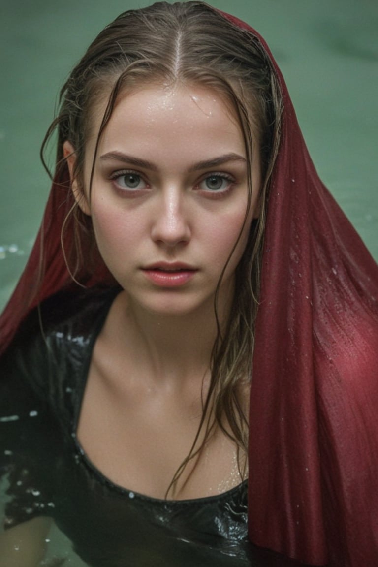 (wet clothes, wet hair, wet, wet face, wet skin,  : 1.4 ),(Chiaroscuro Solid colors background),( Beautiful wet German queen ),(greater details in definitions of face and eyes), (realistic and detailed wet skin textures), (extremely clear image, UHD, resembling realistic professional photographs, film grain), beautiful wet blonde hair,beautiful blue iris, ((wearing Baroque-style crimson dirndl ballgowns, royal cloak, clothes with vibrant colors, holding a shawl on hand, submerge,  hugging, very wet drenched hair, wet face:1.2)), infused with norwegian elements. The dress combines intricate lace and embroidery with colorful ballgown-inspired patterns. A wide obi belt cinches her waist, while puffed sleeves and delicate accessories complete the look, showcasing a striking fusion of cultures.,ct-drago
.
, soakingwetclothes, wet clothes, wet hair, Visual Anime,art_booster,anime_screencap,fake_screenshot,anime coloring