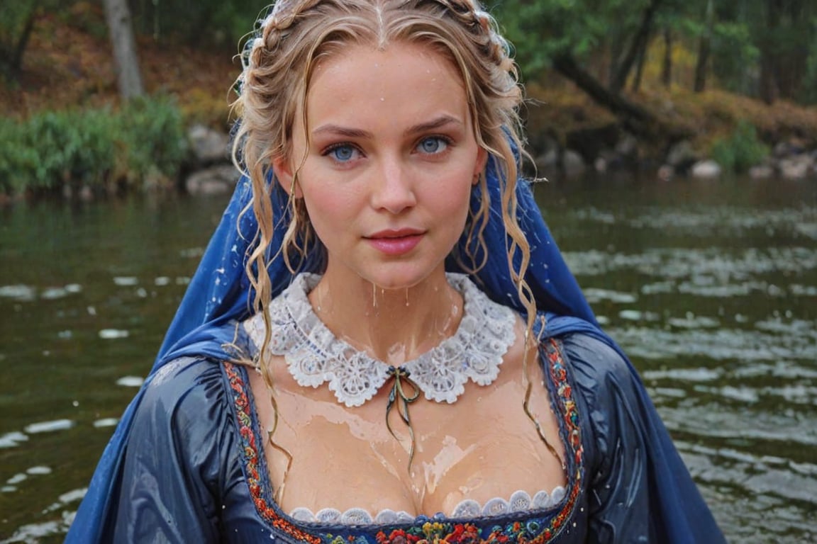 (wet clothes, wet hair, wet, wet face, wet skin,  : 1.4 ),(two Beautiful German queen ),(greater details in definitions of face and eyes), (realistic and detailed skin textures), (extremely clear image, UHD, resembling realistic professional photographs, film grain), beautiful blonde hair,beautiful blue iris, ((wearing Baroque-style dirndl ballgowns and royal cloak with vibrant colors, submerge, hug, very wet drenched hair, wet face:1.2)), infused with norwegian elements. The dress combines intricate lace and embroidery with colorful ballgown-inspired patterns. A wide obi belt cinches her waist, while puffed sleeves and delicate accessories complete the look, showcasing a striking fusion of cultures.,ct-drago
.
, soakingwetclothes, wet clothes, wet hair, Visual Anime,art_booster,anime_screencap,fake_screenshot,anime coloring