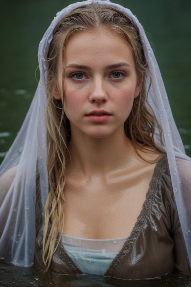 (wet clothes, wet hair, wet, wet face, wet skin,  : 1.4 ),(Chiaroscuro Solid colors background),( Beautiful wet German queen ),(greater details in definitions of face and eyes), (realistic and detailed wet skin textures), (extremely clear image, UHD, resembling realistic professional photographs, film grain), beautiful wet blonde hair,beautiful blue iris, ((wearing Baroque-style crimson dirndl ballgowns, royal cloak, clothes with vibrant colors, holding a shawl on hand, submerge,  hugging, very wet drenched hair, wet face:1.2)), infused with norwegian elements. The dress combines intricate lace and embroidery with colorful ballgown-inspired patterns. A wide obi belt cinches her waist, while puffed sleeves and delicate accessories complete the look, showcasing a striking fusion of cultures.,ct-drago
.
, soakingwetclothes, wet clothes, wet hair, Visual Anime,art_booster,anime_screencap,fake_screenshot,anime coloring