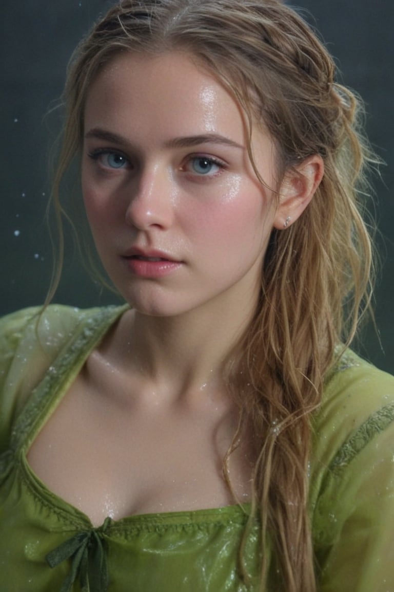 (wet clothes, wet hair, wet, wet face, wet skin,  : 1.4 ),(Chiaroscuro Solid colors background),( Beautiful wet German queen ),(greater details in definitions of face and eyes), (realistic and detailed wet skin textures), (extremely clear image, UHD, resembling realistic professional photographs, film grain), beautiful wet blonde hair,beautiful blue iris, ((wearing Baroque-style crimson dirndl ballgowns, royal cloak, clothes with vibrant colors, holding a shawl on hand, submerge,  hugging, very wet drenched hair, wet face:1.2)), infused with norwegian elements. The dress combines intricate lace and embroidery with colorful ballgown-inspired patterns. A wide obi belt cinches her waist, while puffed sleeves and delicate accessories complete the look, showcasing a striking fusion of cultures.,ct-drago
.
, soakingwetclothes, wet clothes, wet hair, Visual Anime,art_booster,anime_screencap,fake_screenshot,anime coloring