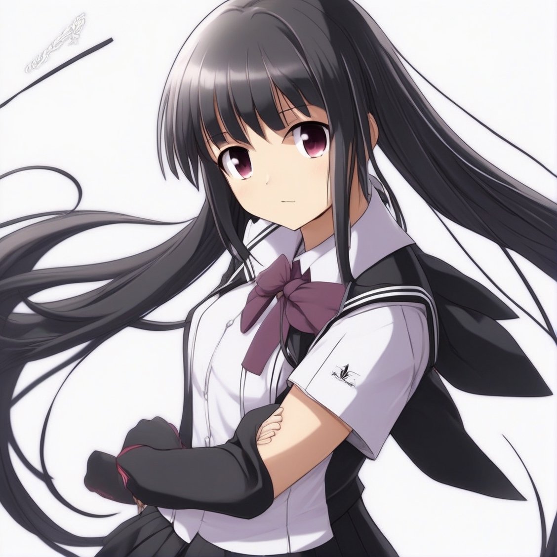 (masterpiece, best quality:1.2), 2girl, solo, homura, white background, simple background, school uniform, extremely detailed
