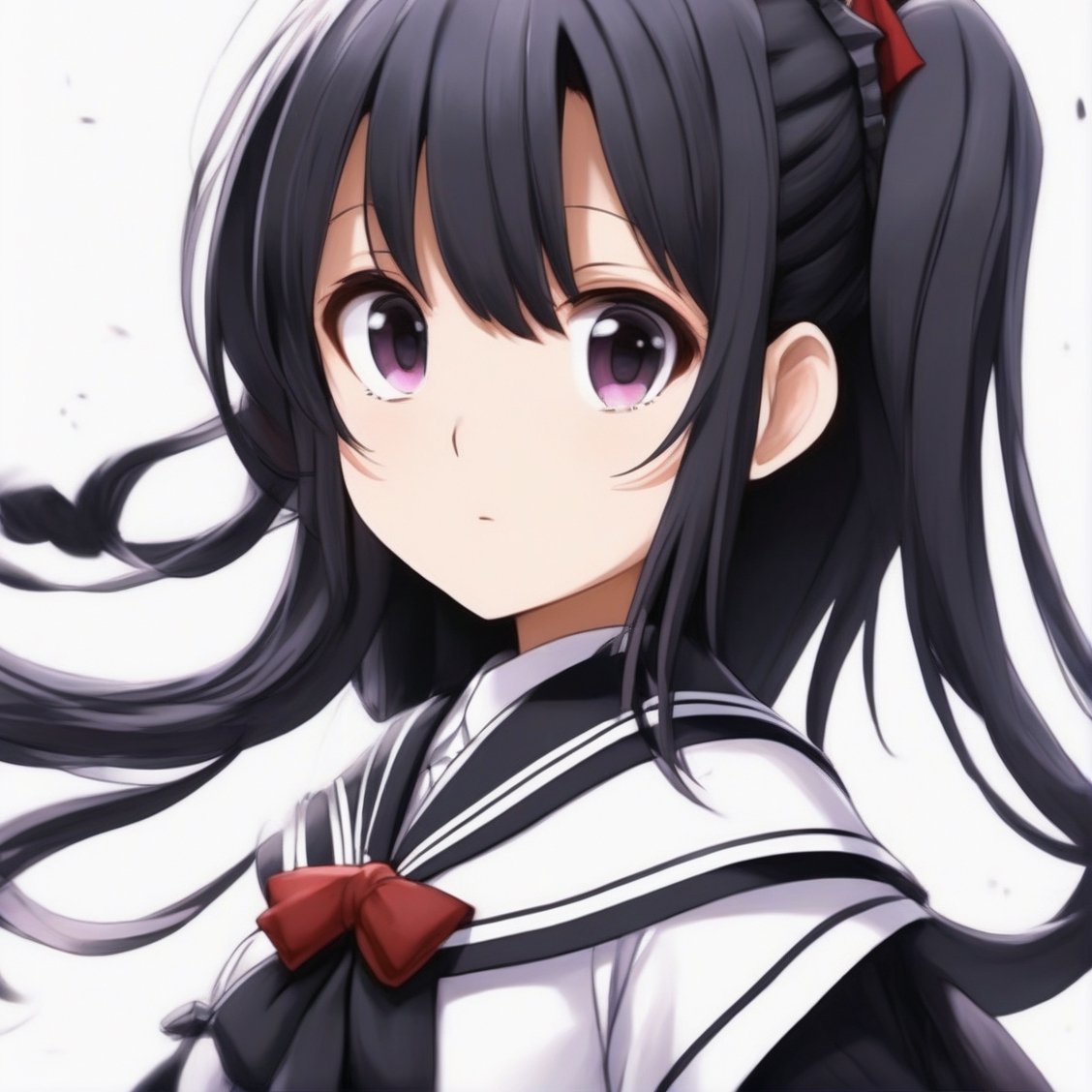 (masterpiece, best quality:1.2), 2girl, solo, homura, white background, simple background, school uniform, extremely detailed
