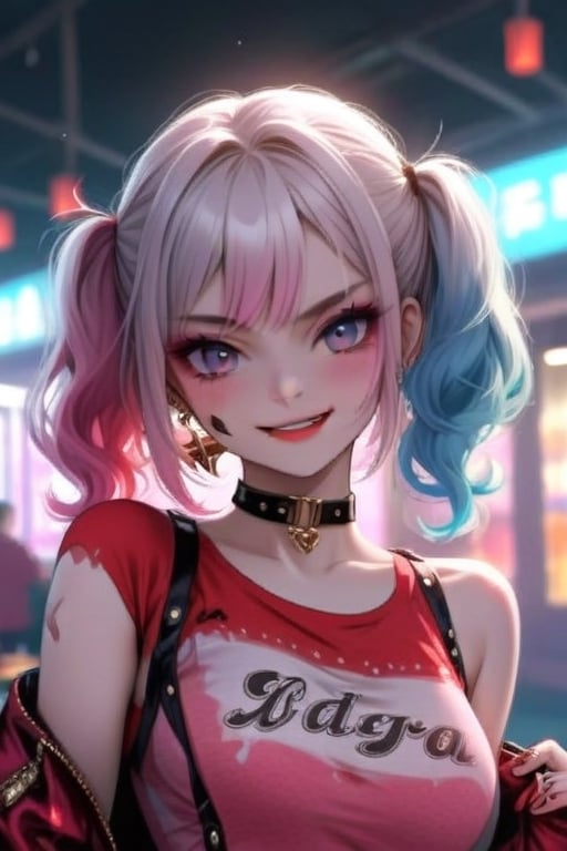 HarleyQuinn1024, masterpiece, ultra-detailed, solo,upper body,big smile,cute,anime