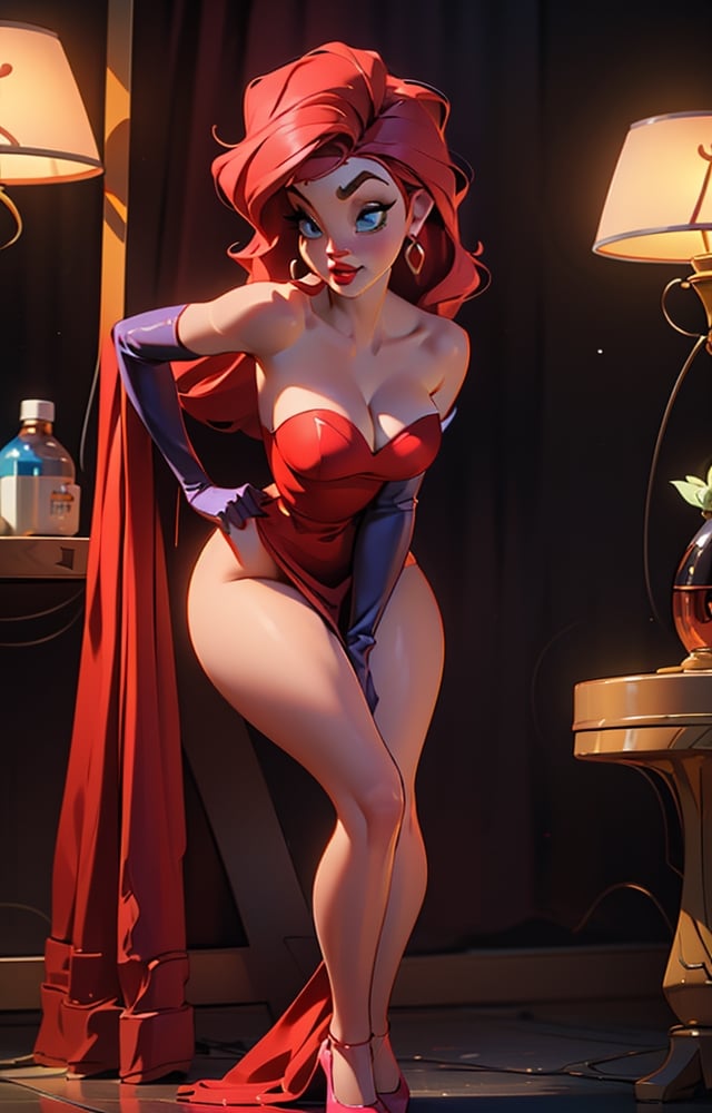 (JessicaWaifu:1),1girl, cute, looking at viewer, (jessica rabbit wavy red long hair, blue eyes), (red dress), (strapless dress, elbow gloves, orgasm face, red lips, makeup, cleavage), ((extremely curvy)), sexy, leaning forward, breast focus, sexy face, charming face,(detailed ladscape, backstage, dressing room, glamour:1.2), (background), (dynamic_angle:1.2), (dynamic_pose:1.2), (rule of third_composition:1.3), (dynamic_perspective:1.2), (dynamic_Line_of_action:1.2), solo, wide shot,(masterpiece:1.2), (best quality, highest quality), (ultra detailed), (8k, 4k, intricate),(full-body-shot:1), (Cowboy-shot:1.2), (50mm), (highly detailed:1.2),(detailed face:1.2), detailed_eyes,(gradients),(ambient light:1.3),(cinematic composition:1.3),(HDR:1),Accent Lighting,extremely detailed CG unity 8k wallpaper,original, highres,(perfect_anatomy:1.2) ,SAM YANG, 3DMM, Detailedface, Detailedeyes,hourglass body shape,Bulma_DB,MASTURBATION,2dcharacter,cherucot,tenletters,Jasmine,venusbody