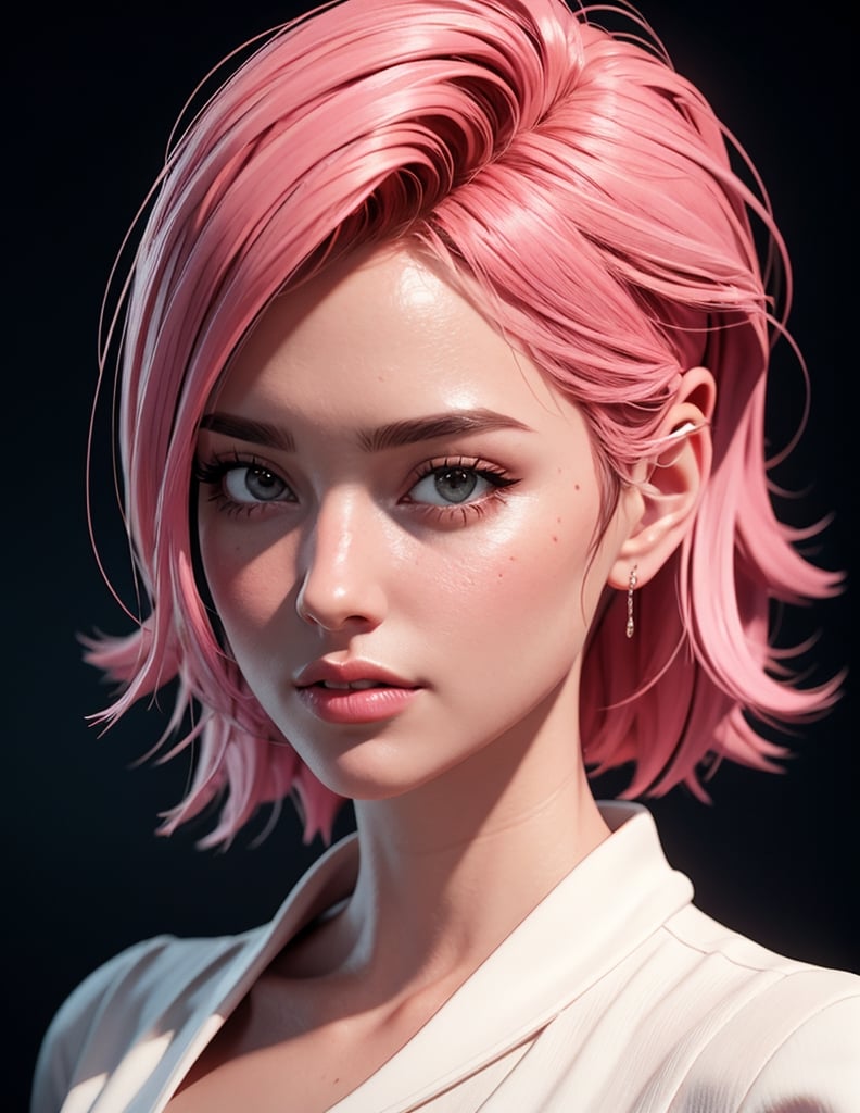 ((Natalie Portman:0.6) (Amber Heard:0.3) (Jessica Alba:0.1)), pink hair, 3d cartoon style, 3d rendering, handsome woman portrait, 19 yo, (Ultra detailed:1.3), cinematic lighting, (realism:1.3), ,3DMM,EnvyBeautyMix23