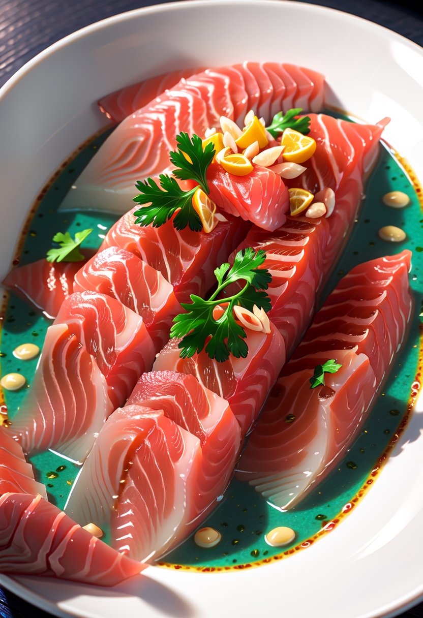 Highly detailed, sashimi, 35mm macro photograph, professional, 4k, highly detailed,欧美卡通