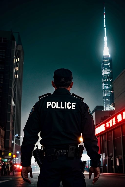 Masterpiece, high image quality, high definition, precision, science fiction movie, documentary style, medium shot, Godzilla background, back foreground of the police force fighting,