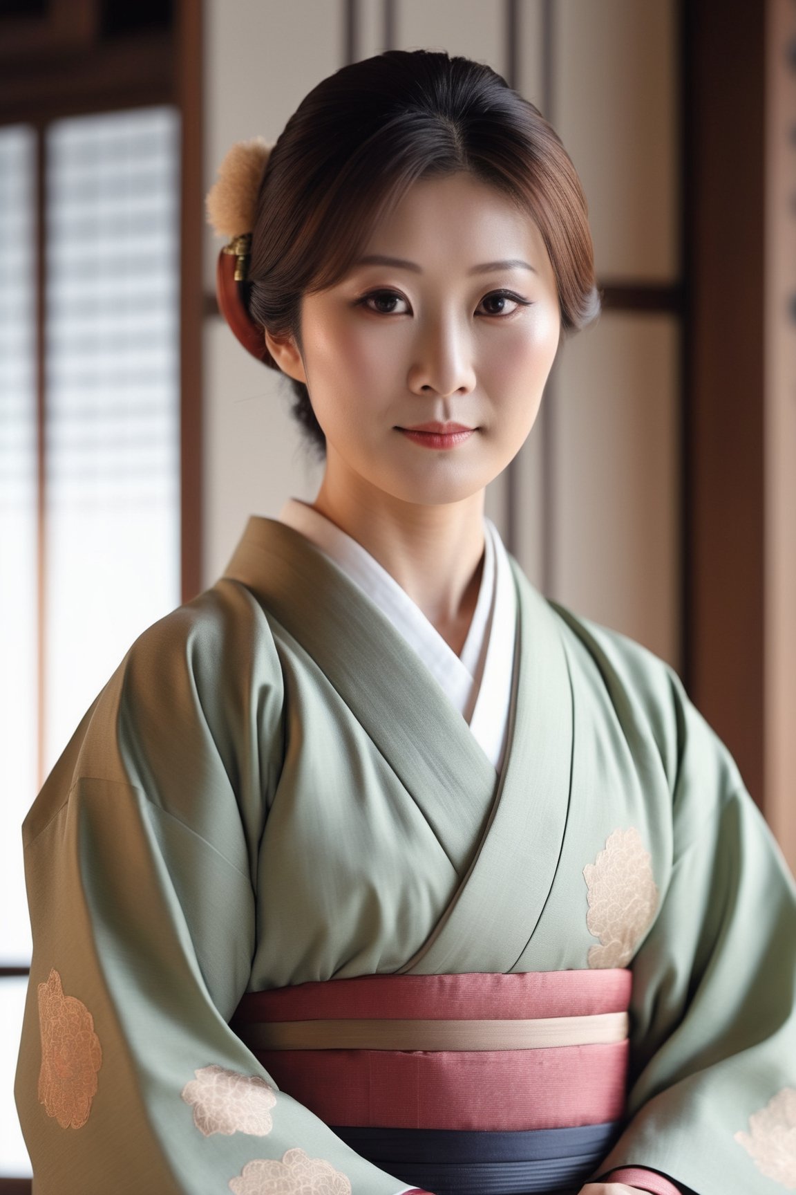 Generate a portrait photo of the most honored master of tea ceremony in Japan, inspired by Yuma Asami, sharp-focus, highly detailed, masterpiece, photorealistic