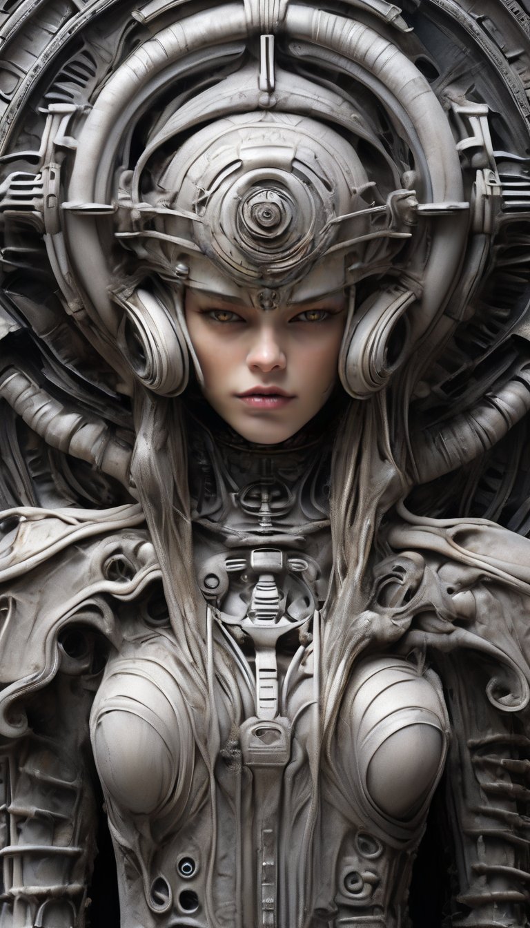 (Works by H.R. Giger, Draw a beautiful woman modeling for the "CHANEL" brand, a matching pose, a matching effective background), Detailed Textures, high quality, high resolution, high Accuracy, realism, color correction, Proper lighting settings, harmonious composition, Behance works,Cinematic,IMGFIX,ct-jeniiii