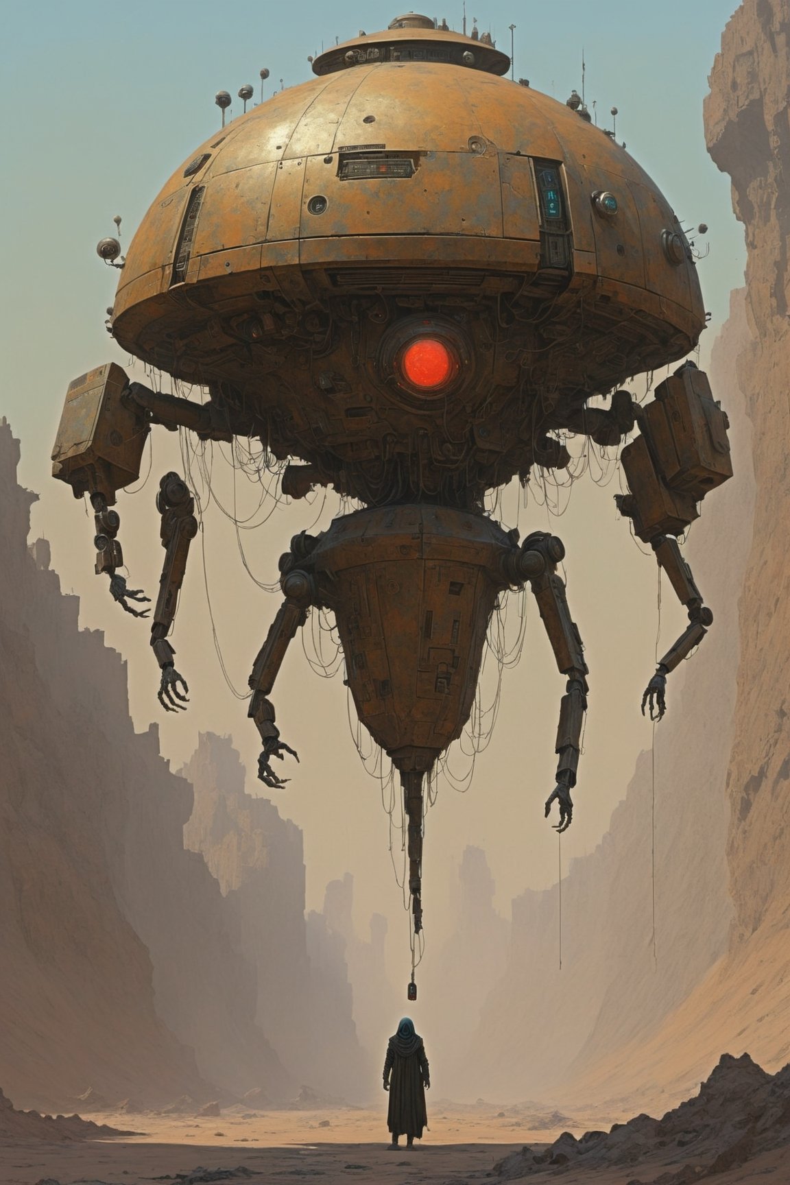 Fallout 5 Levitating Drone Companion, affectionately known as the "(((Squidrone,)))" a versatile and formidable ally equipped with levitation technology, a plethora of sensors, and both defensive and offensive capabilities.

,digital artwork by Beksinski