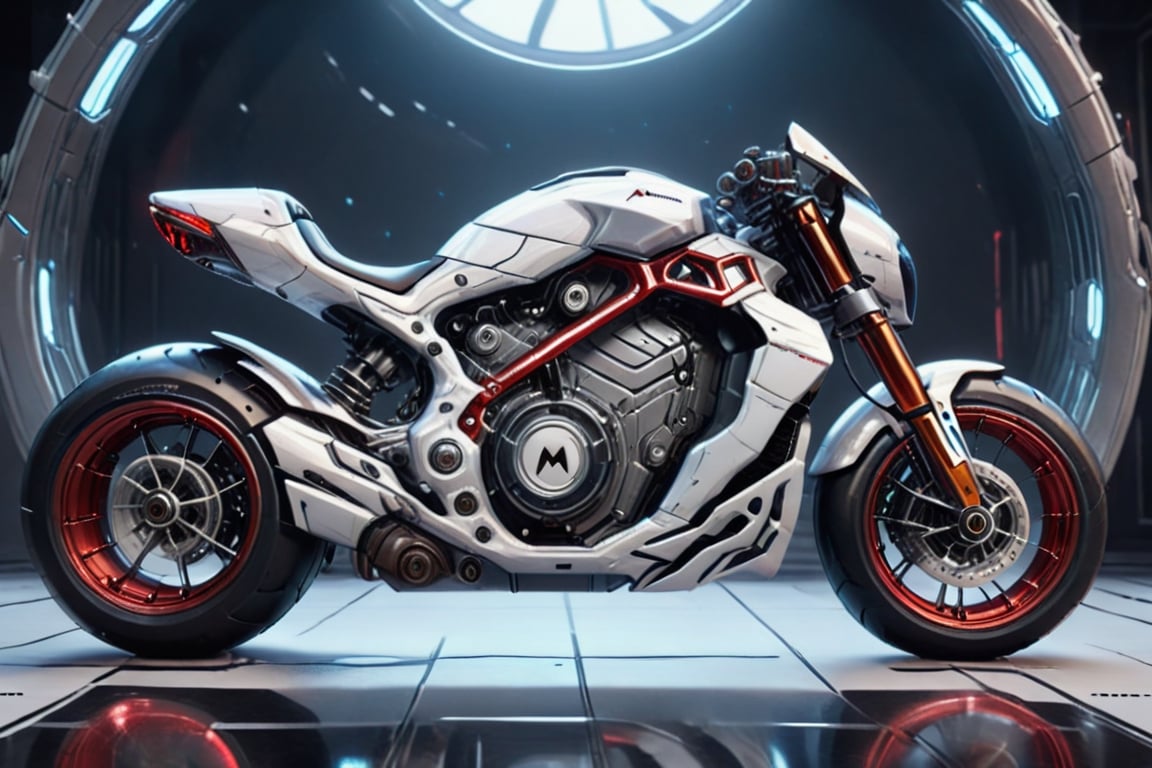 (((background_white))), floor_white,
futuristic_and_detailed,
McLaren_style_motorcycles, replica_motorcycle, body_color_rad metal silver,light_deep_red_decoration, company_mark, symbol_mark,
8k, cinematic_lighting,cyberpunk, cinematic_lighting, side_view,cyborg style,DonMPl4sm4T3chXL 