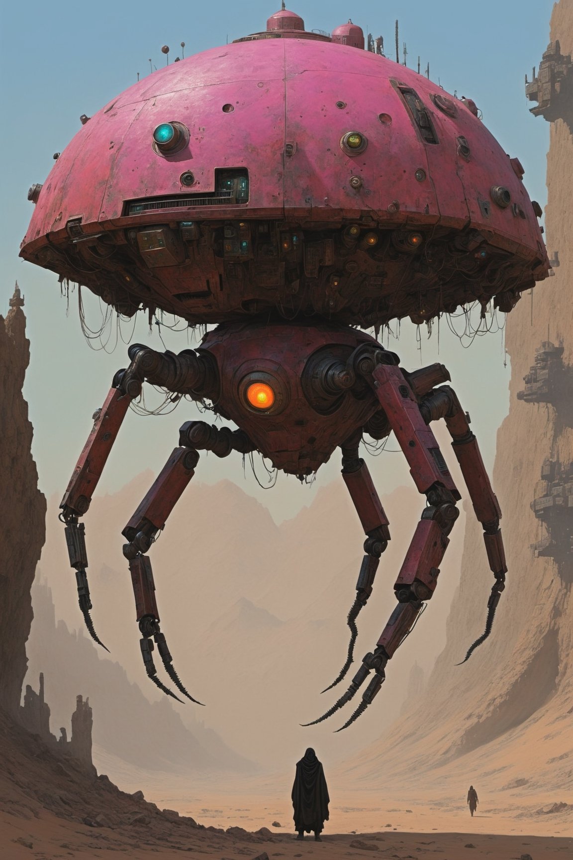 Fallout 5 Levitating Drone Companion, affectionately known as the "(((Squidrone,)))" a versatile and formidable ally equipped with levitation technology, a plethora of sensors, and both defensive and offensive capabilities.

,digital artwork by Beksinski