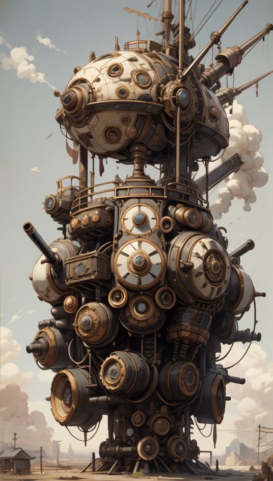 Illustration of a steampunk explorer in a post apocalyptic setting, surrounded by machine parts, mechanical UI, and post apocalyptic landscapes, Surreal steampunk Art Style, Influenced by Deviantart and Ghost in the Shell anime,Render 
