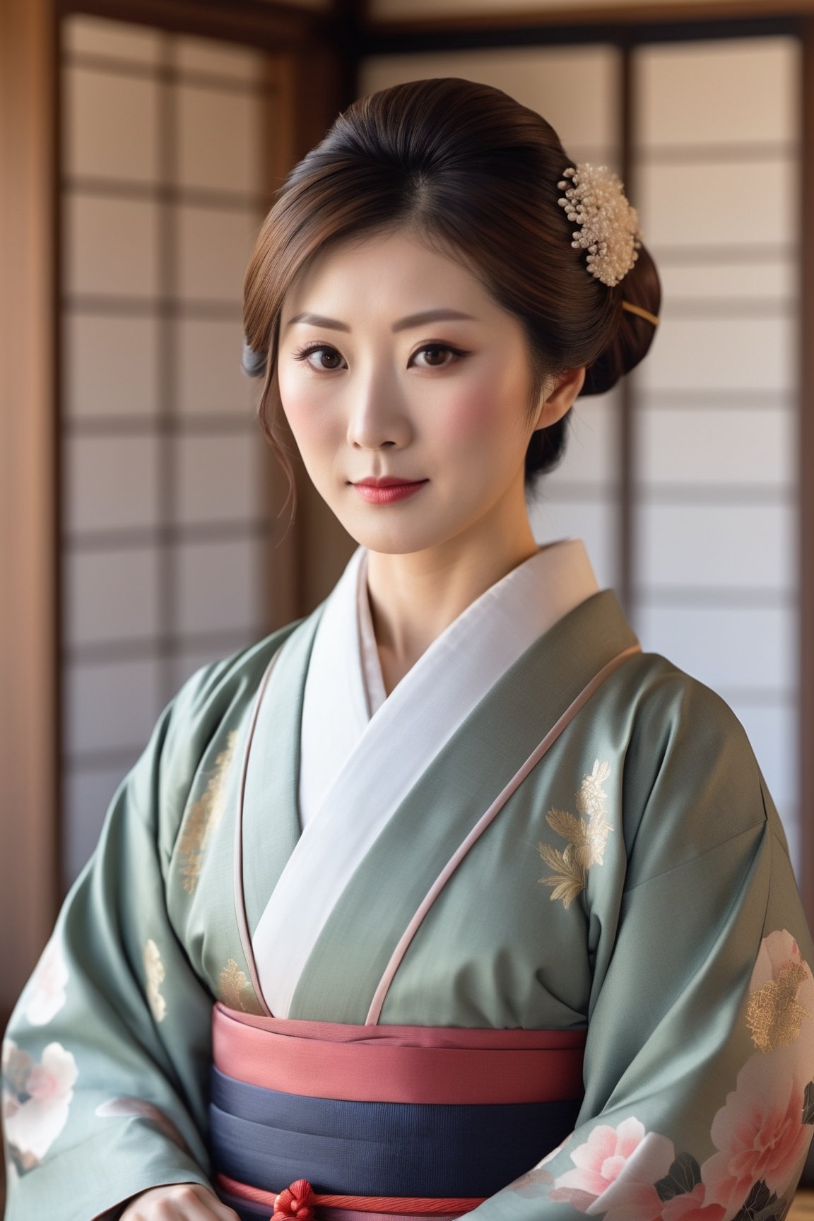 Generate a portrait photo of the most honored master of tea ceremony in Japan, inspired by Yuma Asami, sharp-focus, highly detailed, masterpiece, photorealistic