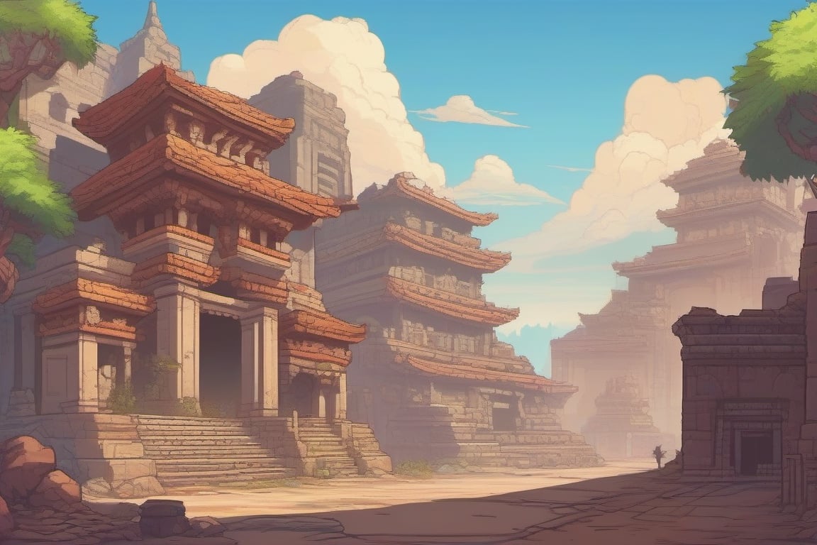 Ancient city,  2D game background, street fighter, insane details,  intricate details,  hyperdetailed,  hdr,  faded,  pixel art,  background,  landscape,  standing zone for walking near the camera,background