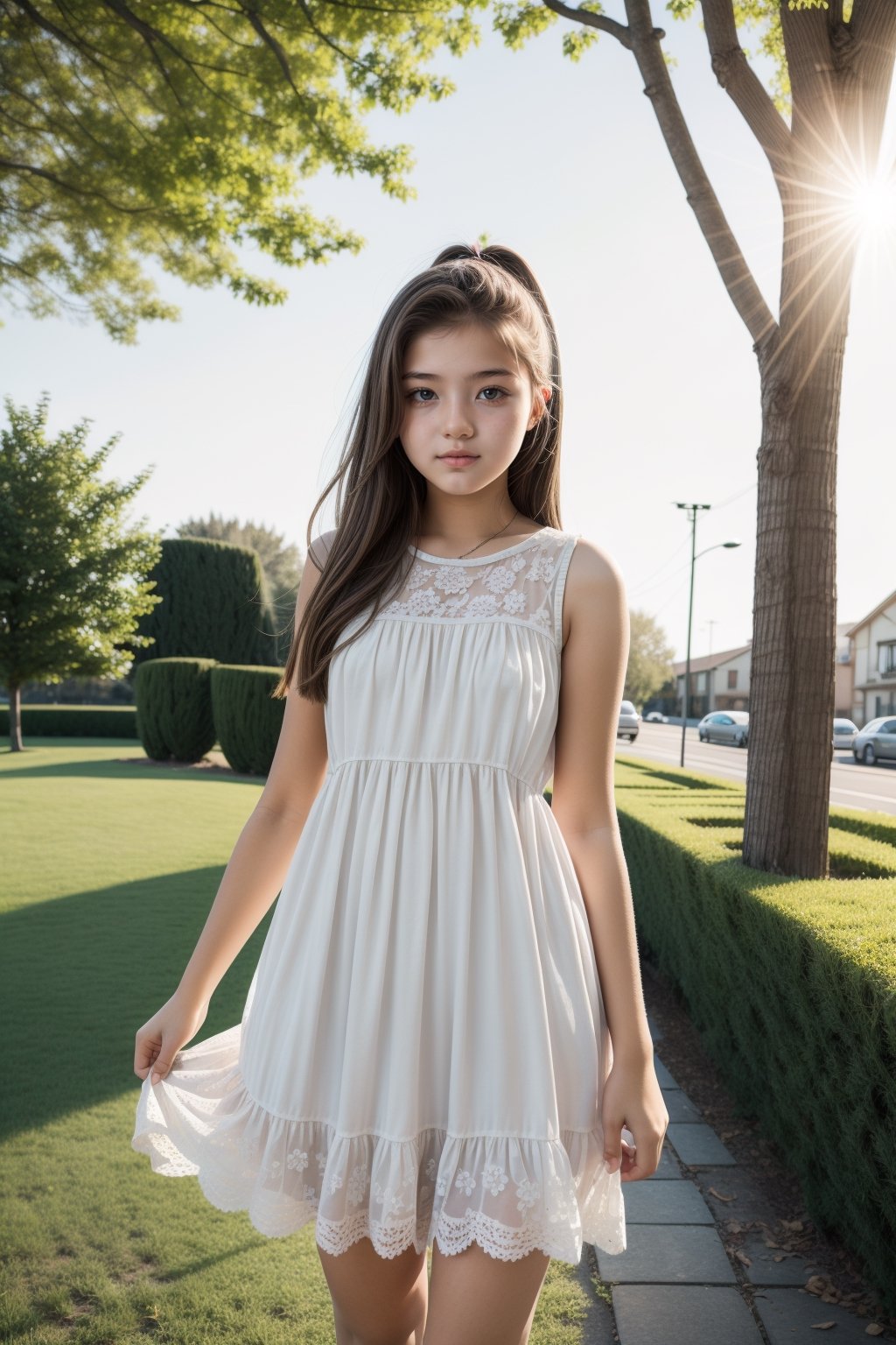 A 16 years old girl, baby dress, sunlight lighting 