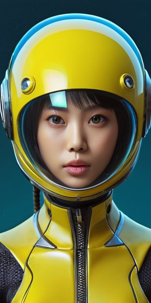 a girl, thunder yellow jacket, tight suit,Space helm of the 1960s,and the anime series ace, Fantastic Surrealism, Post-apocalyptic, Cute Illustration, Bio-Robotic Art, Fantasy Digital Painting, Fantasy Landscapes, Dragon with a futurastic underwater helm Fantasy, Art, Surrealism, Geomorphologie-Kunst, Fluid Art, Underwater Photography, Biomechanical Sculpture, Kemono, Beautiful Girl Turned to the Camera, White Background, 3D Vector Art, Greg Rutkowski,  Detailedface, Detailedeyes, 1 girl, detailed skin