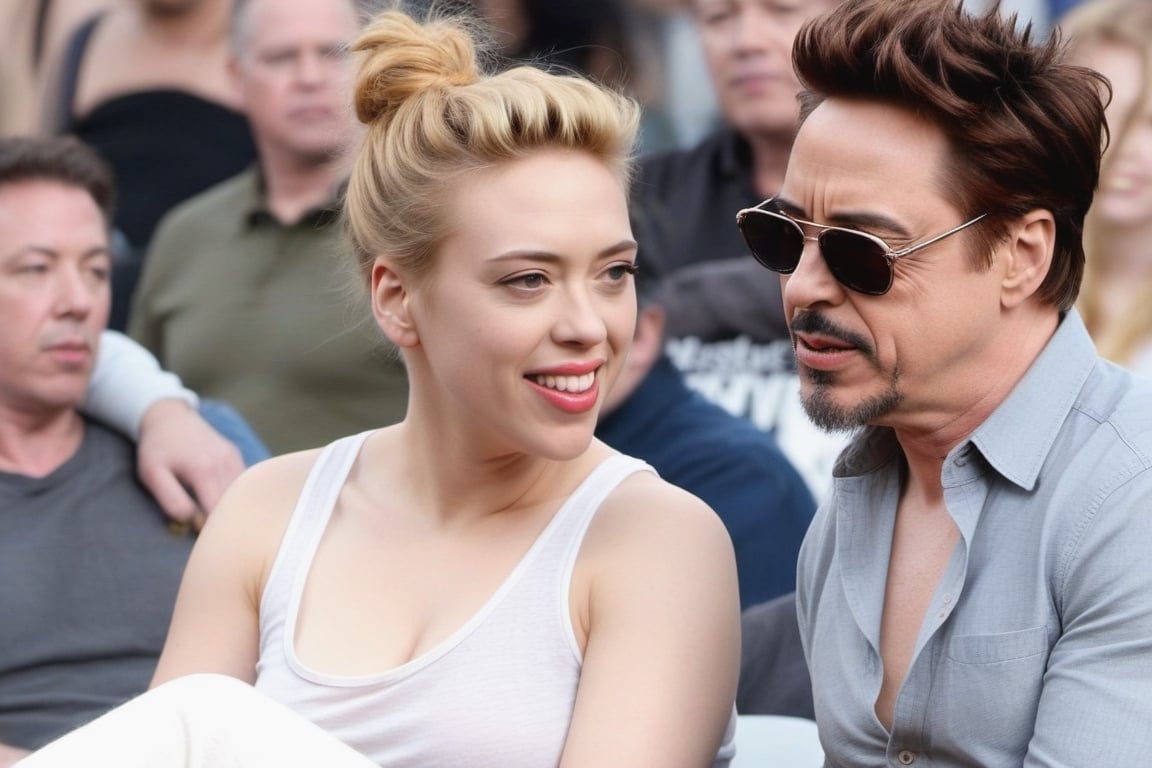 Robert Downey Jr and Scarlett Johansson deeply in love having a nice walk,photo r3al