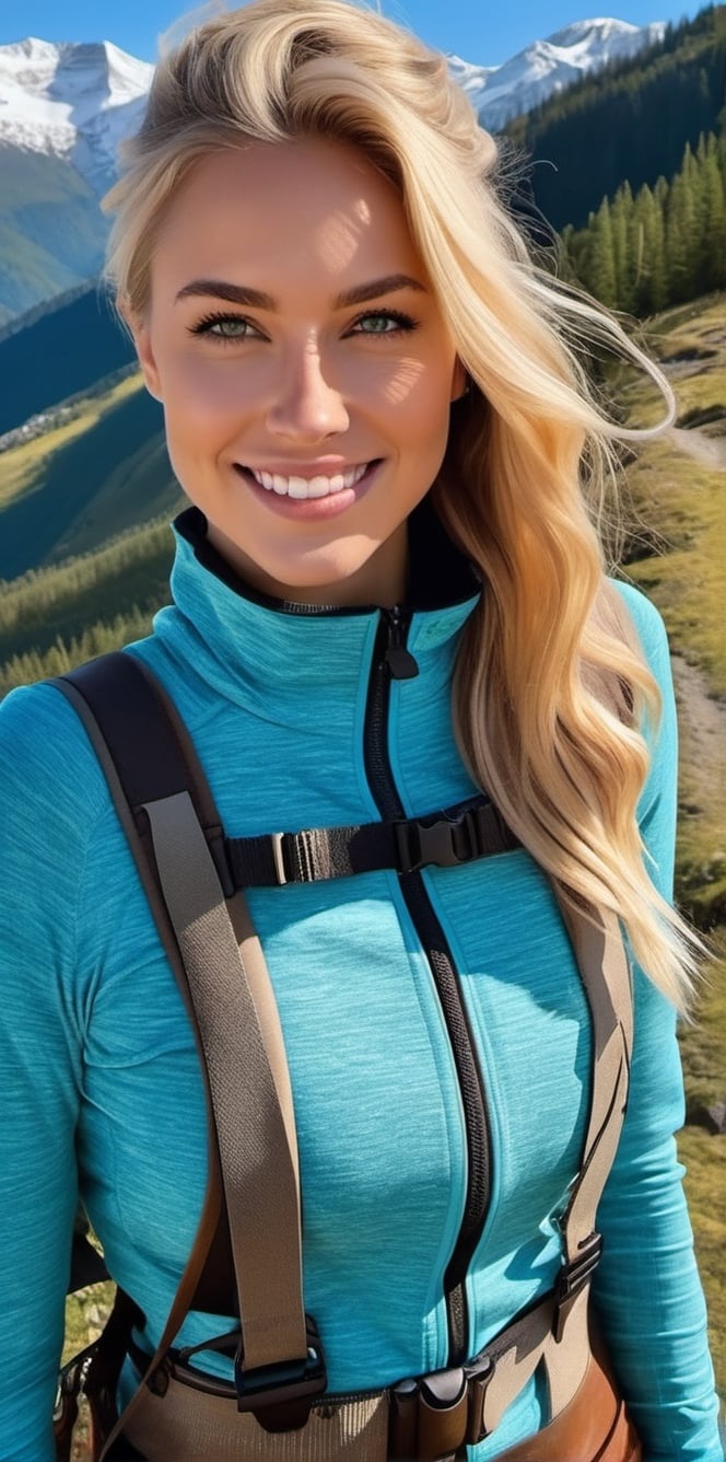 Generate a cinematic GoPro perspective, immerse yourself in the enigmatic close-up (2:3) of a Russian supermodel with striking blonde locks, piercing blue eyes, and a chic ponytail. She gracefully explores the Carpathian Mountains in Romania, dressed in a snug outdoor outfit that accentuates her figure. With a joyful smile, she revels in the wonderful nature that surrounds her.

In this photorealistic 8K image, every detail is brought to life with stunning clarity. The rugged beauty of the mountains, the vibrant colors of the landscape, and the subtle play of light and shadow are all captured with breathtaking realism. You can almost feel the crisp mountain air and hear the gentle rustle of leaves as she wanders through the majestic scenery, creating a truly immersive experience.