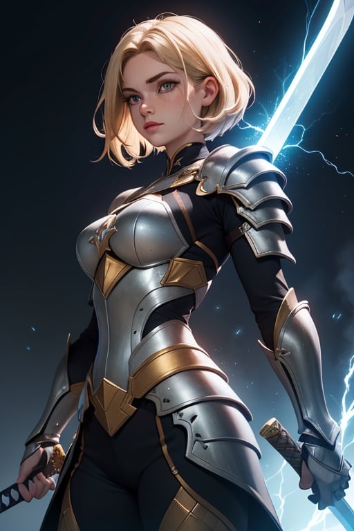 tear halibel(armor), short blonde hair, (hailoknight, Solo, 1girl, holding giant white energy sword infront of her, holding sword:1.3), (simple glowing background:1.25), masterpiece, best quality, wide-angle, Hyperdetailed, masterpiece, best quality, 8k, natural lighting, soft lighting, sunlight, HDR (High Dynamic Range), Maximum Clarity And Sharpness, Multi-Layered Textures