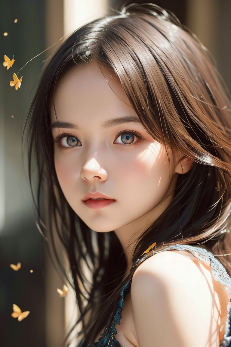 8k portrait of beautiful cyborg with brown hair,((1girl, loli:1.3, cute girl:1.2,cos,moe)), intricate, elegant, highly detailed, majestic, digital photography, art by artgerm and ruan jia and greg rutkowski surreal painting gold butterfly filigree, broken glass, (masterpiece, sidelighting, finely detailed beautiful eyes: 1.2), hdr,