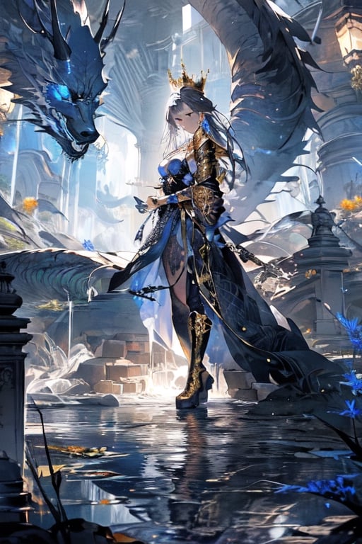 Masterpiece, best quality, ultra detailed, super-detailed, cinematic lighting, European style, wide shot ,european garden, 1girl, brown hair with inner layer dyed blue, waist long hair with bangs, gorgeous blue gold halter neck dress with front short rear long design,armor on shoulders, long blue gloves with a lot of gold patterns, long blue boots with gold decorations, gold crown with sapphire, wide shot ,european architecture
FFIXBG,EpicArt,no_humans,Dreamscape,checkpoint