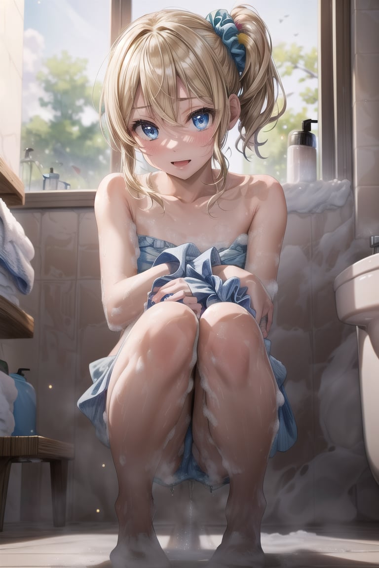 ((((masterpiece)))), 
(((best quality))),
(((ultra detailed))),
((very high resolution)),
((32k)),

(ai hayasaka),(ai hayasaka), (bangs), (blue eyes), (blonde hair), (hair between eyes), (sidelocks), ((side ponytail)), (scrunchie), (hair scrunchie), ((blue scrunchie:1.3)),((beautiful detailed eyes:1.3)), (extremely detailed face),(perfect hands, perfect anatomy),

, looking at viewer, (cowboy shot), 

((Bathroom)),(take a bath),
(little open mouth),
((stand on one's knees)),firefliesfireflies,ruanyi0156