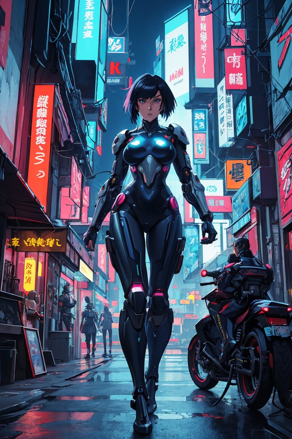 Masterpiece, Best Quality, a sexy android woman dressed as a demon on a night city street, digital cyberpunk anime art, anime cyberpunk art, cyberpunk anime girl mech, digital cyberpunk - anime art, cyberpunk anime girl, female cyberpunk anime girl, cyberpunk anime art, badass anime 8 k, cyborg girl, girl in mecha cyber armor, anime cyberpunk, very beautiful cyberpunk samurai, perfect anime cyborg woman, ghost in the shell, masamune shirow, night lights, neon signboards, neon lights, NSFW