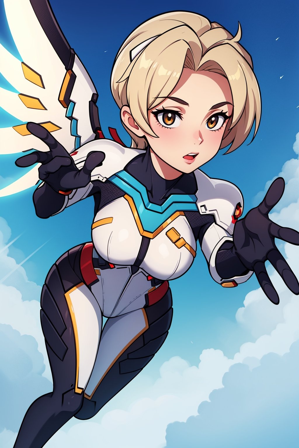 Mercy from overwatch, flying in sky, glorious
