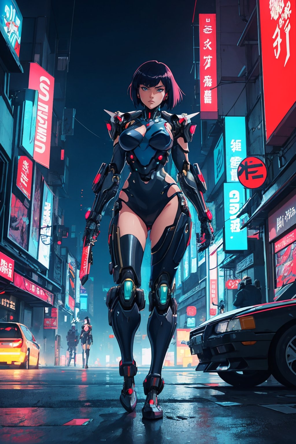 Masterpiece, Best Quality, a sexy android woman dressed as a assasin on a night city street, digital cyberpunk anime art, anime cyberpunk art, cyberpunk anime girl mech, digital cyberpunk - anime art, cyberpunk anime girl, female cyberpunk anime girl, cyberpunk anime art, badass anime 8 k, cyborg girl, girl in mecha cyber armor, anime cyberpunk, very beautiful cyberpunk samurai, perfect anime cyborg woman, ghost in the shell, masamune shirow, night lights, neon signboards, neon lights