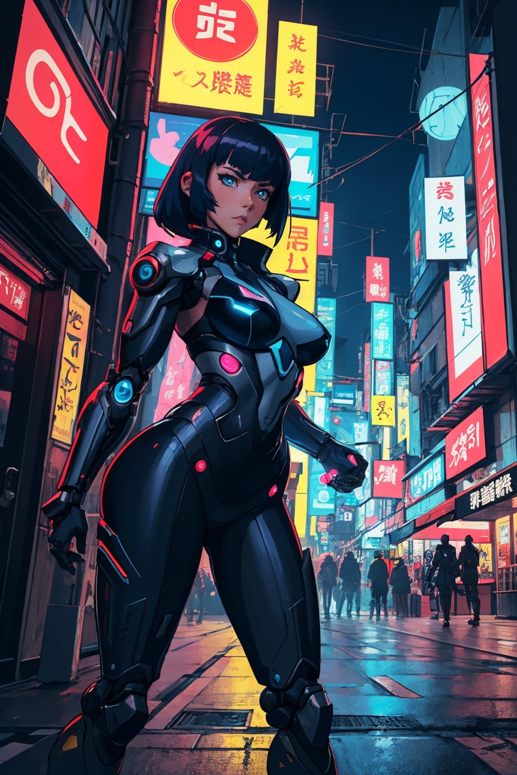 Masterpiece, Best Quality, a sexy android woman dressed as a assasin on a night city street, digital cyberpunk anime art, anime cyberpunk art, cyberpunk anime girl mech, digital cyberpunk - anime art, cyberpunk anime girl, female cyberpunk anime girl, cyberpunk anime art, badass anime 8 k, cyborg girl, girl in mecha cyber armor, anime cyberpunk, very beautiful cyberpunk samurai, perfect anime cyborg woman, ghost in the shell, masamune shirow, night lights, neon signboards, neon lights