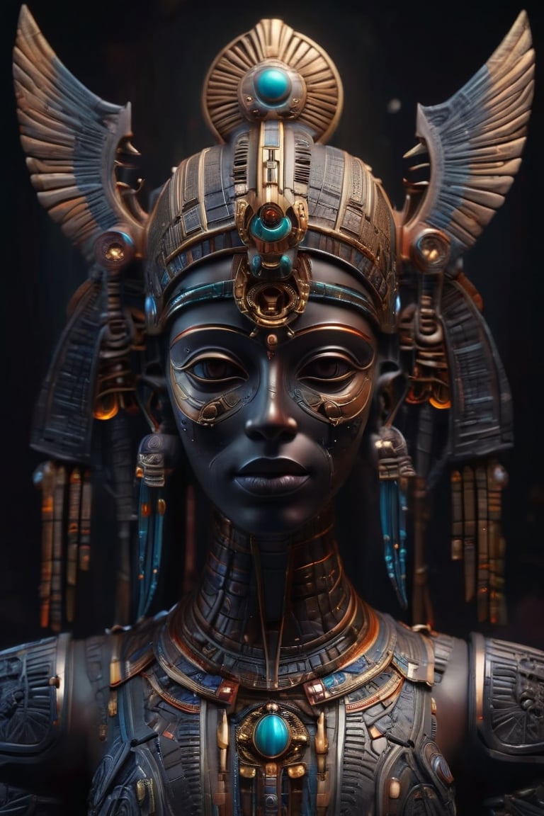 masterpiece hyperdetailed ,realistic ,ancient goddess full body, cyberpunk Egyptian mask ((vm1)) ,glowing digital wires and tubes,glowing gems, detailed cybernetic brain, (even studio lighting) no shadows, 8k,vm1