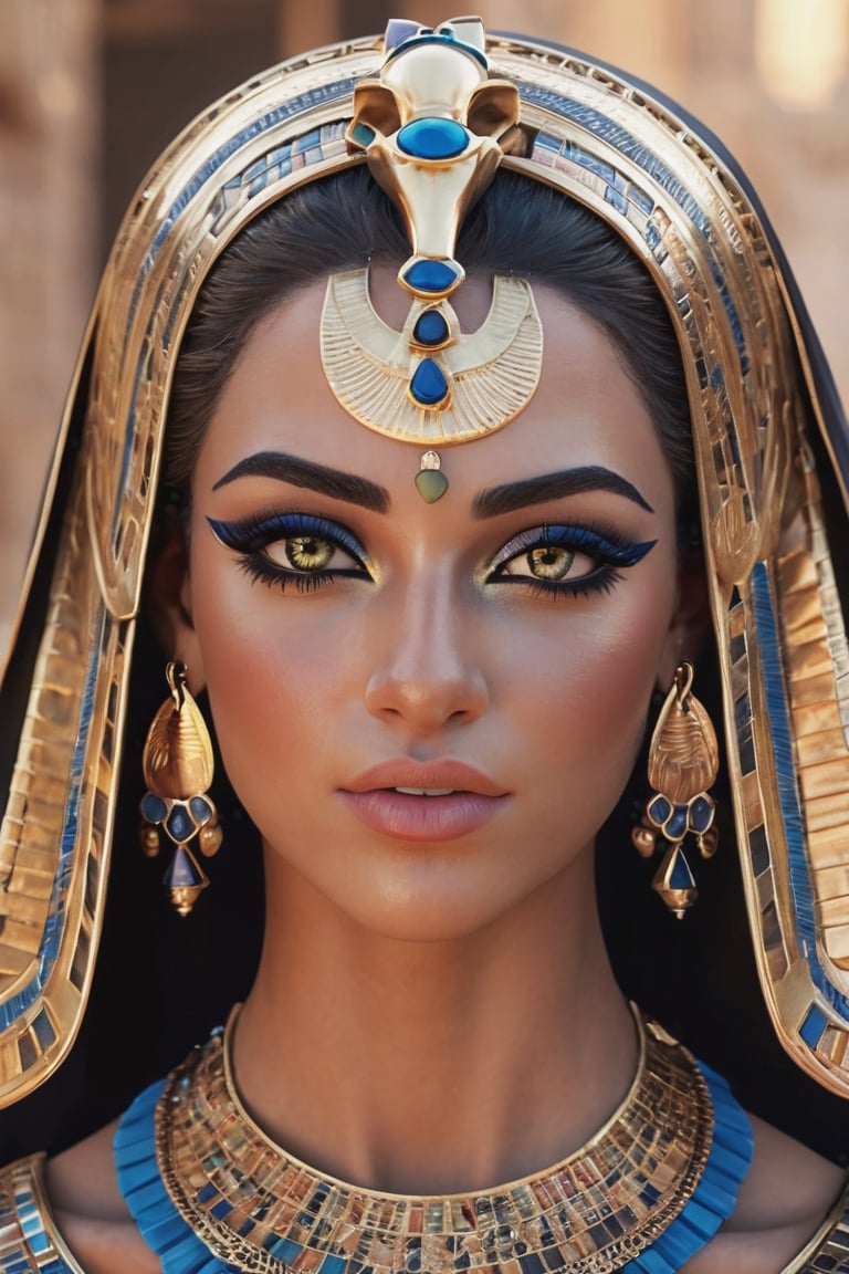 female made from the most beautiful egyptian women god in the world,  modelshoot style, super realistic,  4k,  expert lighting,  perfect symmetry, Realism, Makeup, Face makeup,,,
