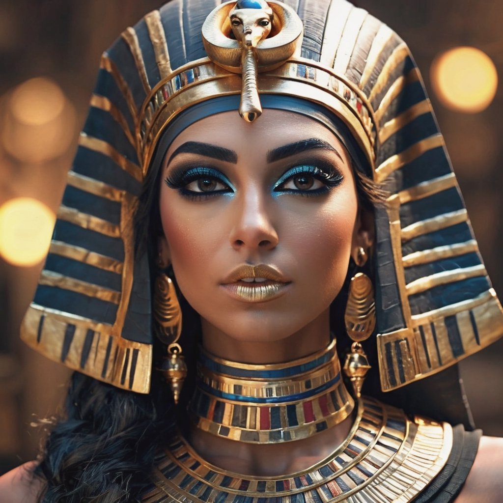 female made from the most beautiful egyptian women god in the world,  modelshoot style, super realistic,  4k,  expert lighting,  perfect symmetry, Realism, Makeup, Face makeup,,,
