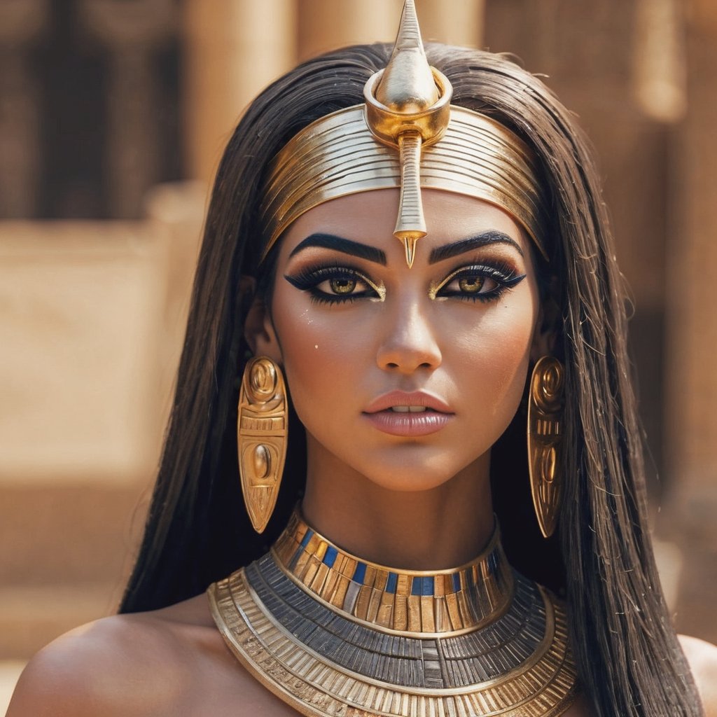 female made from the most beautiful egyptian god women in the world,  modelshoot style, super realistic,  4k,  expert lighting,  perfect symmetry, Realism, Makeup, Face makeup,,,
