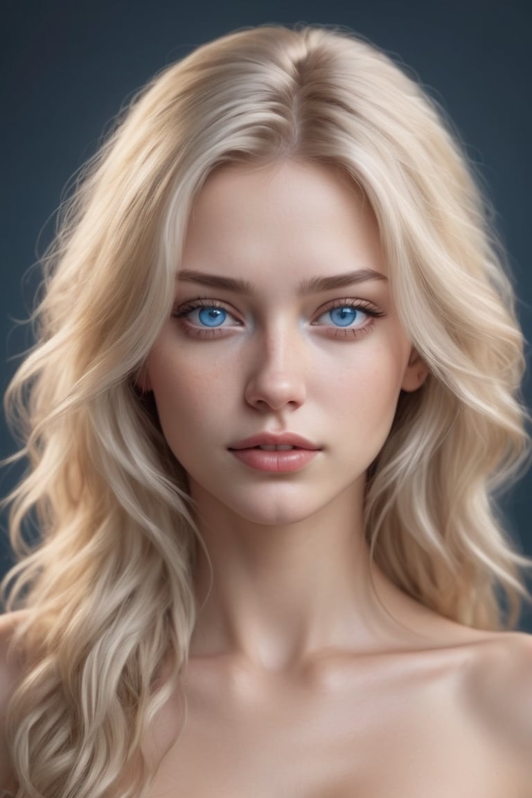 hot sexy female, human head, pefect face, super realism, photo real, show entire body in view, light blonde wavy hair, blue eyes
