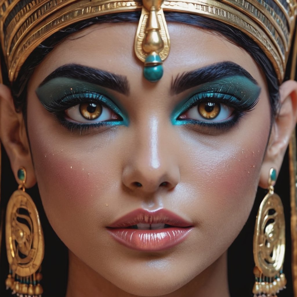 female made from the most beautiful egyptian women god in the world,  modelshoot style, super realistic,  4k,  expert lighting,  perfect symmetry, Realism, Makeup, Face makeup,,,
