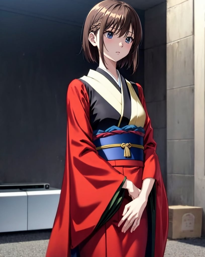 haibaratv, brown hair, short hair, anime screencap, masterpiece, cg 8k, cute, dignified kimono, noble, upper body