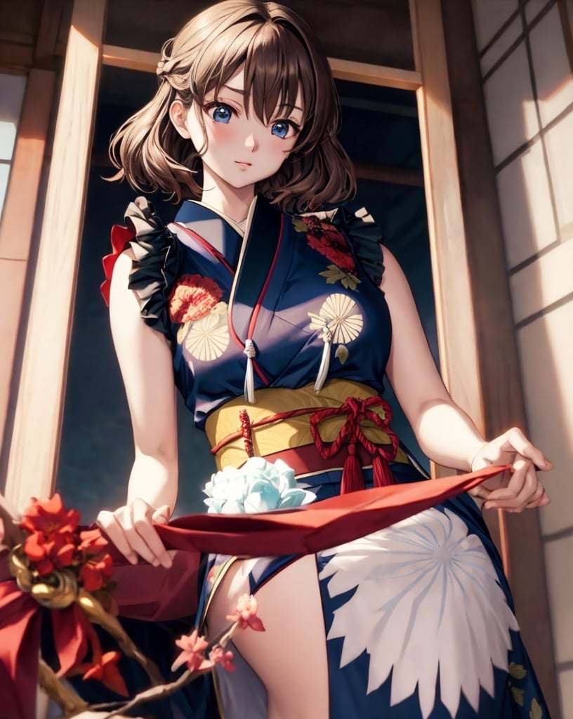 haibaratv, brown hair, short hair, anime screencap, masterpiece, cg 8k, cute, dignified kimono, noble, upper body