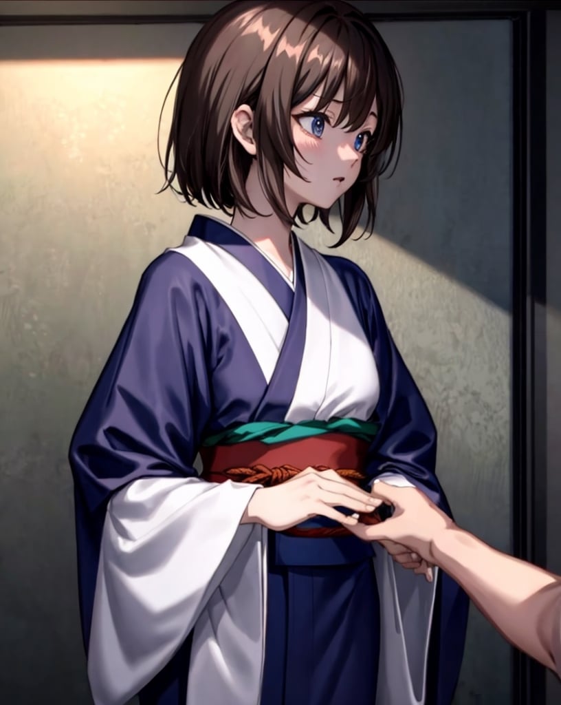 haibaratv, brown hair, short hair, anime screencap, masterpiece, cg 8k, cute, dignified kimono, noble, upper body